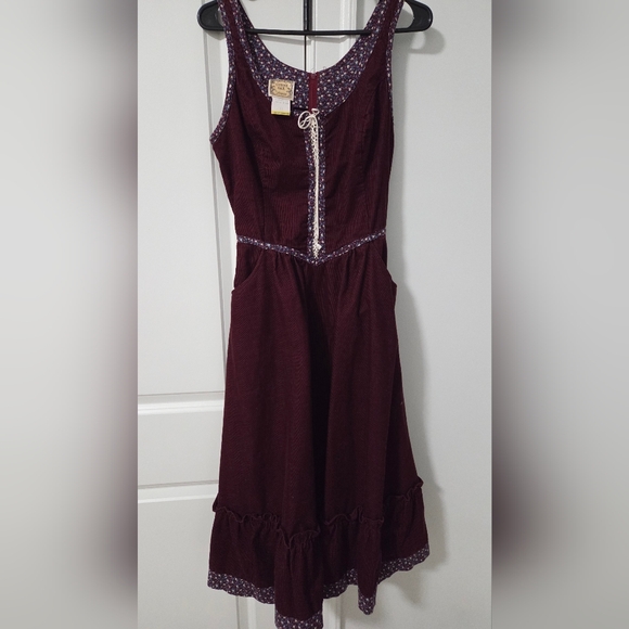 Gunne Sax Burgundy Midi Dress with Lace Trim - Picture 5 of 8